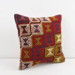 Handwoven Turkish Kilim Pillow 16x16 Embroidered Home Decor - thumbnail 2