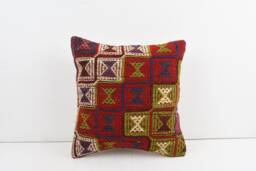 Handwoven Turkish Kilim Pillow 16x16 Embroidered Home Decor - thumbnail 1