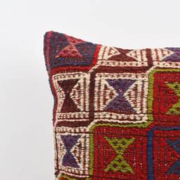 Handwoven Turkish Kilim Pillow 16x16 Embroidered Home Decor - thumbnail 3