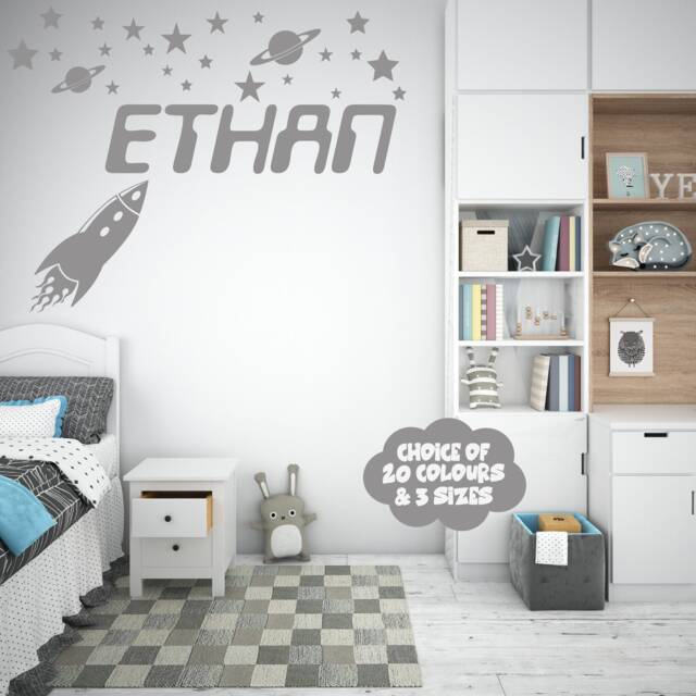 Rocket Personalised Any Name Space Planet Universe Stars Boys Childrens Bedroom Matt Vinyl Wall Art Sticker Decal - image 1