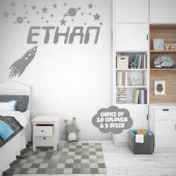 Rocket Personalised Any Name Space Planet Universe Stars Boys Childrens Bedroom Matt Vinyl Wall Art Sticker Decal - thumbnail 1