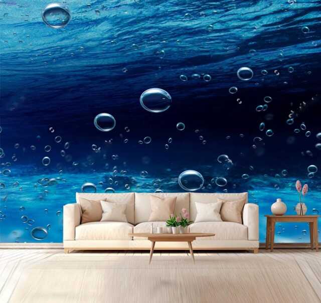 Bubbles Underwater Wall Mural Ocean Blue Water Sticker Bathroom Decals Bedroom Backdrop Wallpaper Removable Murals Customizable - image 1