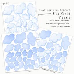 Fabric Wall Decal Set, Blue Watercolor Clouds, Kids Room Decals, Cloud Sticker, Nursery Decor, Removable