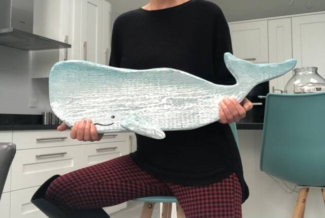 Rustic Wooden Whale Wall Art Duck Egg Blue Coastal Decor - image 1