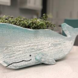 Rustic Wooden Whale Wall Art Duck Egg Blue Coastal Decor - thumbnail 2