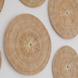 Woven Rattan Boho Wall Decor Set Round Plate Rustic Wicker Seagrass Winnowing Hanging Circle - thumbnail 3