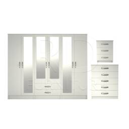 Bedroom Set, White Set, Wardrobe, Mirrored Chest Of Drawers & Bedside Table. Ready Assembled - thumbnail 1