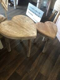 Set Of 2 Wooden Heart Shape Stacking Stools/Side Tables Kids Step Up Child's Bedroom Garden Seat, Valentines Gift, Mother's Day - thumbnail 1