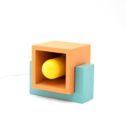 Orange Box Concrete Table Lamp, Pop Art Decor Handmade Bedside Industrial Decor, Edison Home - thumbnail 1