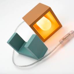 Orange Box Concrete Table Lamp, Pop Art Decor Handmade Bedside Industrial Decor, Edison Home - thumbnail 3