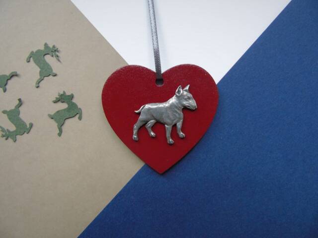 English Bull Terrier Wooden Heart Decoration - Bully Bauble Christmas Memorial Gift - image 1