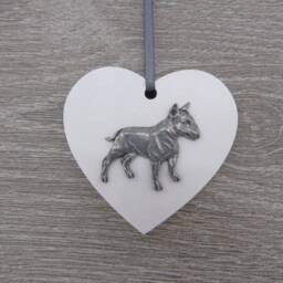 English Bull Terrier Wooden Heart Decoration - Bully Bauble Christmas Memorial Gift - thumbnail 2