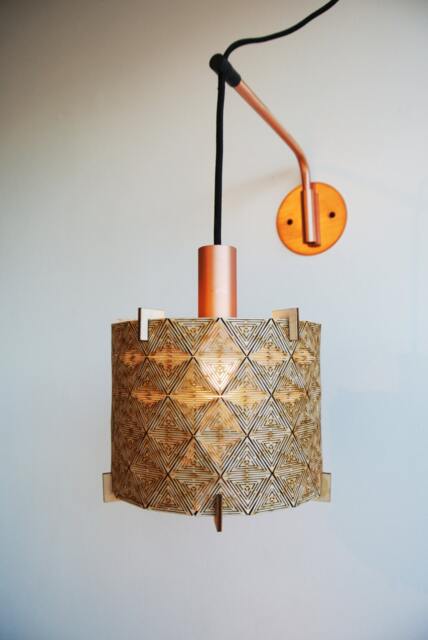 Wooden Lampshade - Geometric Laser Cut Wood Lamp Shade Plywood Rustic Handmade Barrel Drum - image 1
