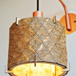 Wooden Lampshade - Geometric Laser Cut Wood Lamp Shade Plywood Rustic Handmade Barrel Drum - thumbnail 2