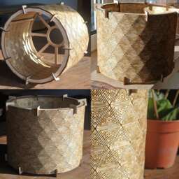 Wooden Lampshade - Geometric Laser Cut Wood Lamp Shade Plywood Rustic Handmade Barrel Drum - thumbnail 3