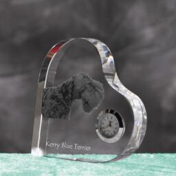 Kerry Blue Terrier - Crystal Clock in The Shape Of A Heart With Image Pure-Bred Dog - thumbnail 2