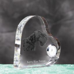 Kerry Blue Terrier - Crystal Clock in The Shape Of A Heart With Image Pure-Bred Dog - thumbnail 3