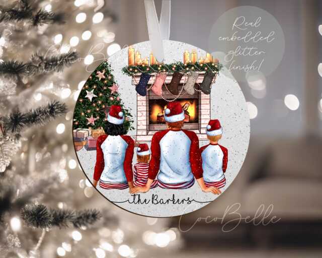 Personalised Family Bauble, Real Glitter Christmas Clip Art Couple Boyfriend Girlfriend Name Daughter Mummy Daddy Baby Gift Candy Cane Decor - image 1