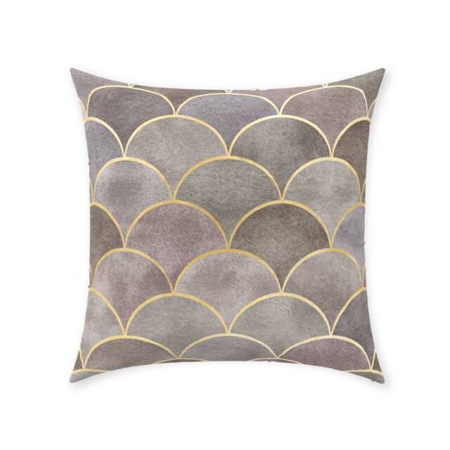 Art Deco Pillow Cover - Pure Cotton Twill Print Fabric Gatsby Vintage Fan Pattern Design Golden Rose Brown & Gold Decorative Cushion - image 1