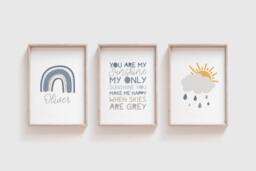 3 Boys Nursery Prints, Wall Art, You Are My Sunshine Muted Blue, Quotes, Bedroom Art - thumbnail 1