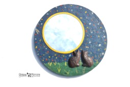 Large Moon Mirror With 2 Black Cats Silhouettes, Decorative Mirror For Walls, Cat Furniture, Home Decor, Round Mirror, Wall Art