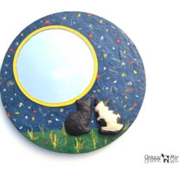 Large Moon Mirror With 2 Black Cats Silhouettes, Decorative Mirror For Walls, Cat Furniture, Home Decor, Round Mirror, Wall Art - thumbnail 4
