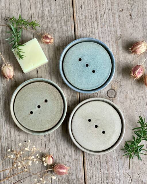 Handmade Stoneware Soap Dish Two-Part Pottery Design - image 1