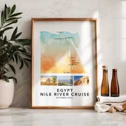 Egypt Nile Cruise Personalised Travel Map Print With Photo Collage Poster Engagement Honeymoon Gift - thumbnail 1