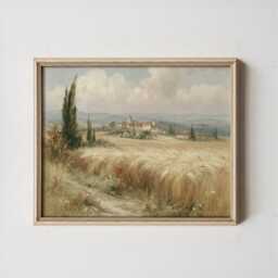 Wheat Field Poster, Village Landscape Print, Country Wall Art, Paper - thumbnail 3