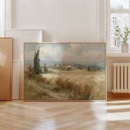 Wheat Field Poster, Village Landscape Print, Country Wall Art, Paper - thumbnail 4