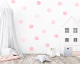 Pink Watercolor Polka Dot Wall Decals Girl's Nursery Decor - 48 Pack