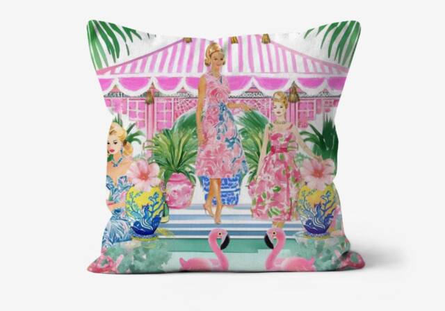 "Party in Pink Cabana Cushion, Natural Cotton Canvas, 18""x18" - image 1