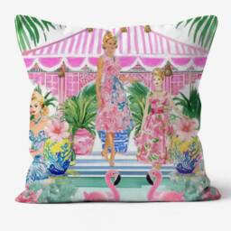 "Party in Pink Cabana Cushion, Natural Cotton Canvas, 18""x18" - thumbnail 2