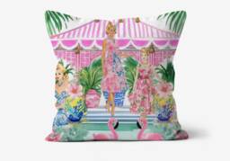 "Party in Pink Cabana Cushion, Natural Cotton Canvas, 18""x18" - thumbnail 1