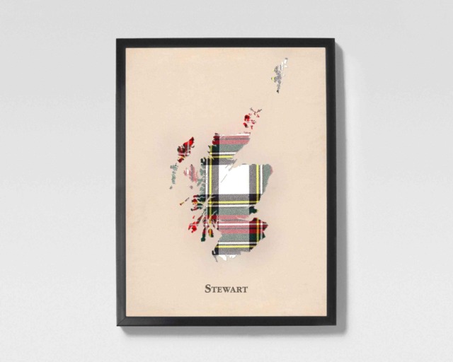 Clan Stewart Scottish Tartan Map - Of Scotland Family Wall Decor, Ready To Hang - image 1