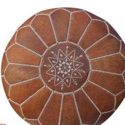 Moroccan Leather Pouf, Turkish Home Decor, Brown Ottoman Handwoven Light Tan Wedding Gift, Leather Pouf, Pouf Handcrafted - thumbnail 3