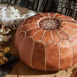 Moroccan Leather Pouf, Turkish Home Decor, Brown Ottoman Handwoven Light Tan Wedding Gift, Leather Pouf, Pouf Handcrafted