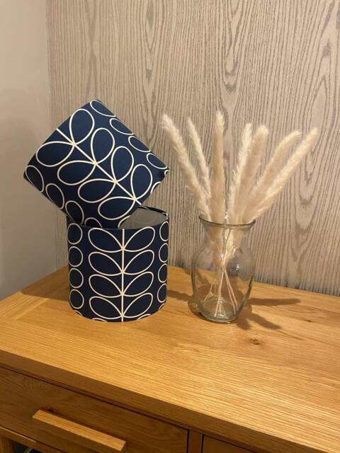 Handmade Lampshade in A Navy/Whale Linear Stem Print, Various Sizes Available, Ceiling Or Table Lamp Options - image 1