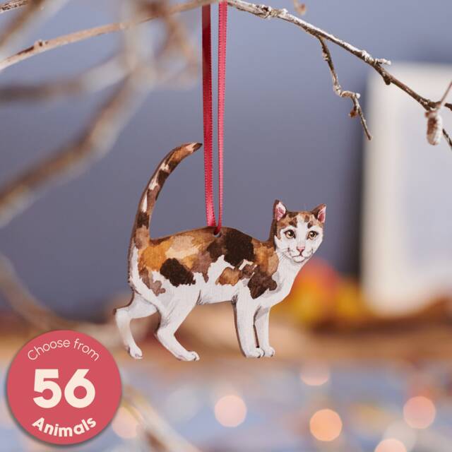Watercolour Style Wooden Calico Cat Hanging Decoration - Handcrafted Christmas For Stylish Home D??cor, Unique Gift Idea - image 1