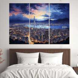 Night Seoul Skyline, Abstract Painting Canvas Print, South Korea Wall Art, Framed & Ready To Hang - thumbnail 3