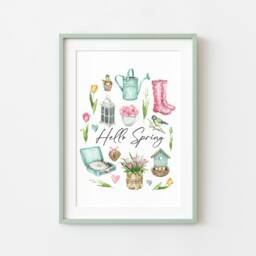 Hello Spring Watercolour Art Print Seasonal Home Decor - Unframed - thumbnail 2