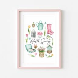 Hello Spring Watercolour Art Print Seasonal Home Decor - Unframed - thumbnail 3