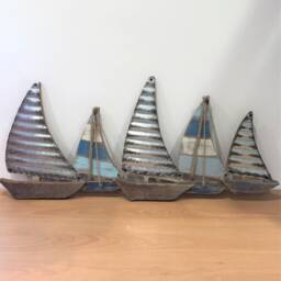Metal Sailing Boats Wall Art/Nautical Seaside Sea Hanging Decor Beach Side Home Holiday Yacht - thumbnail 2
