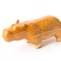 Hand Carved Oak Wood Hippopotamus Figurine Minimalist Behemoth Sculpture - thumbnail 2