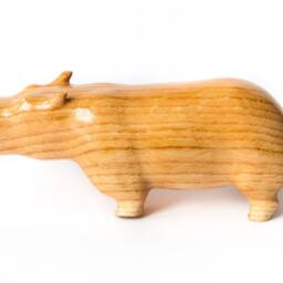 Hand Carved Oak Wood Hippopotamus Figurine Minimalist Behemoth Sculpture - thumbnail 3