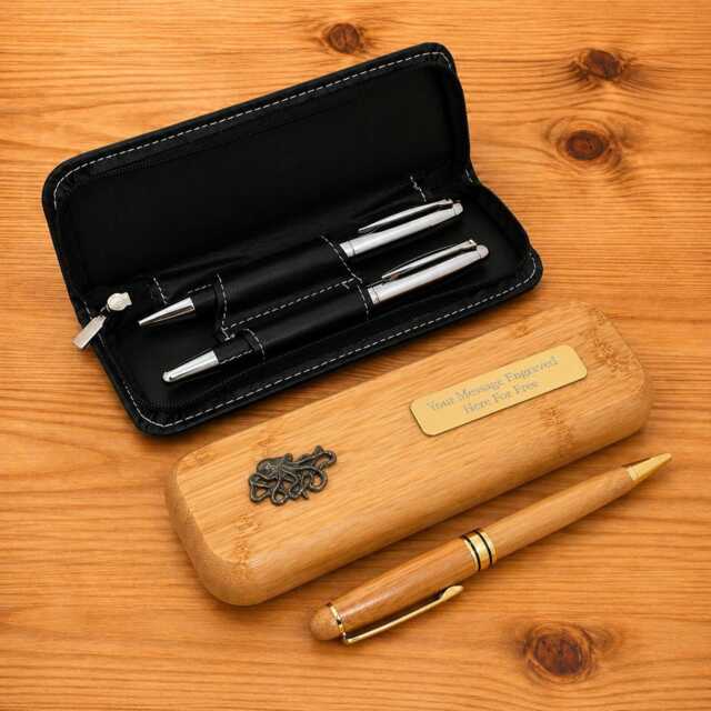 Marine Sealife Luxury Wooden Or Leatherette Pen Case With Matching Free Engraving Octopus Turtle Fish Gift - image 1