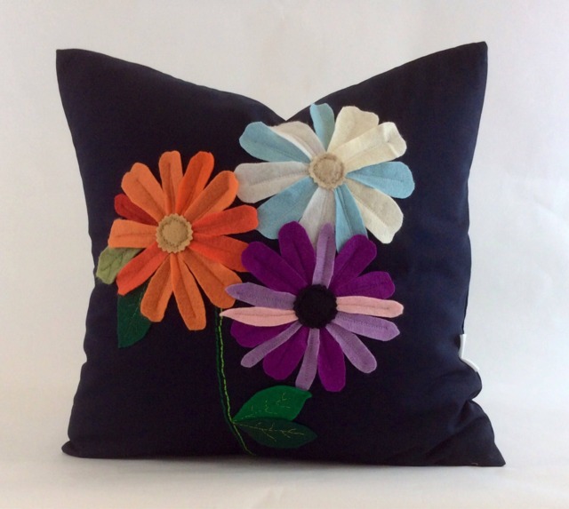 Floral Applique Pillow Cover Bold Autumn Flower Cushion - image 1