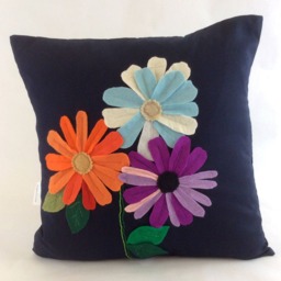 Floral Applique Pillow Cover Bold Autumn Flower Cushion - thumbnail 3