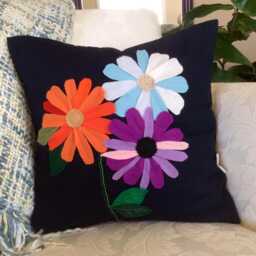 Floral Applique Pillow Cover Bold Autumn Flower Cushion - thumbnail 2