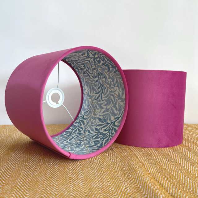 Hot Pink Velvet Drum Lampshade/ Ceiling Shade William Morris Blue Willow Interior - image 1